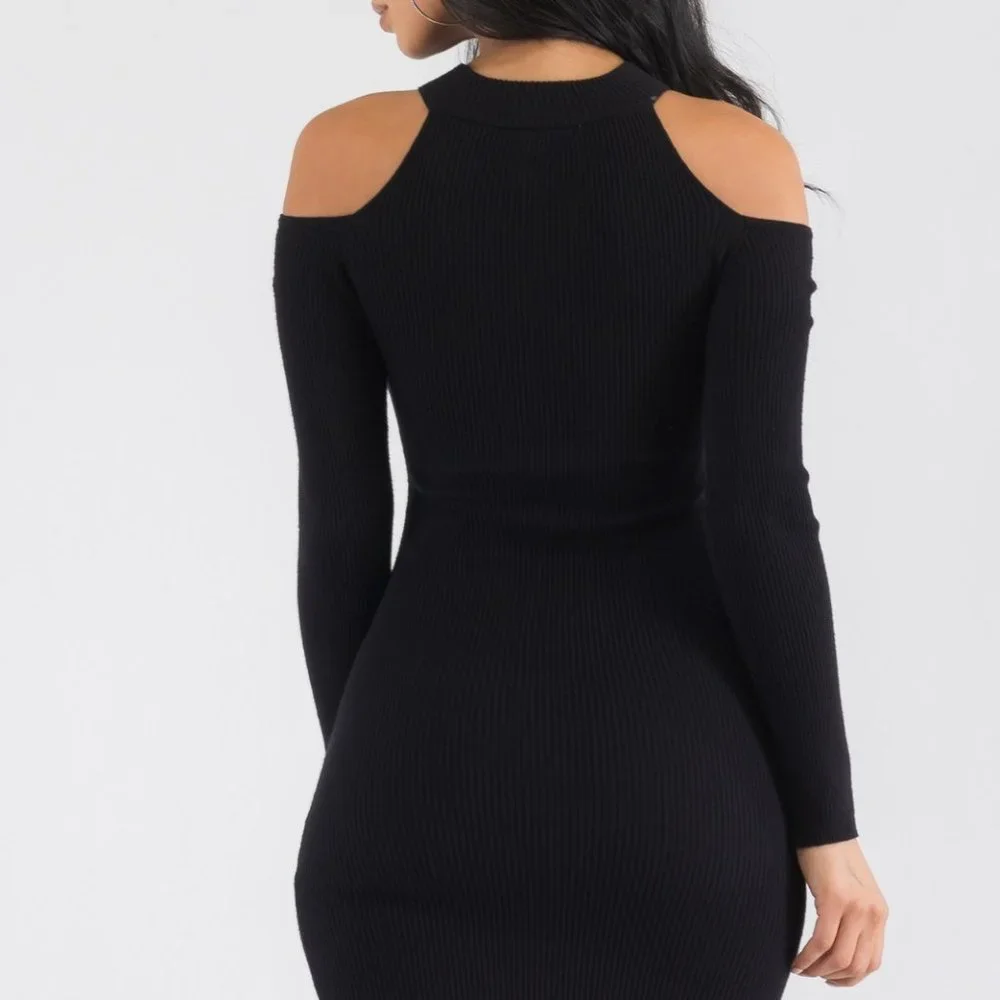 Cold Shoulder Mini Ribbed Dress - Picture 7 of 7